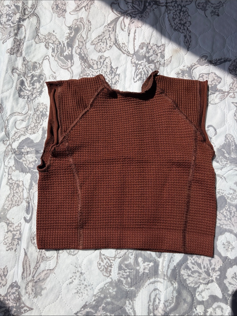 Brown Waffle Knit Sleeveless workout Top